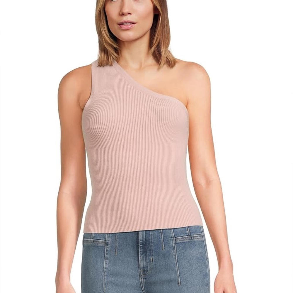 Pink One-Shoulder Ribbed Top